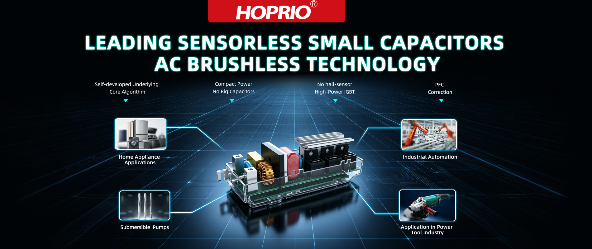 HOPRIO nangungunang sensorless small capacitors AC brushless technology para sa mga power tool